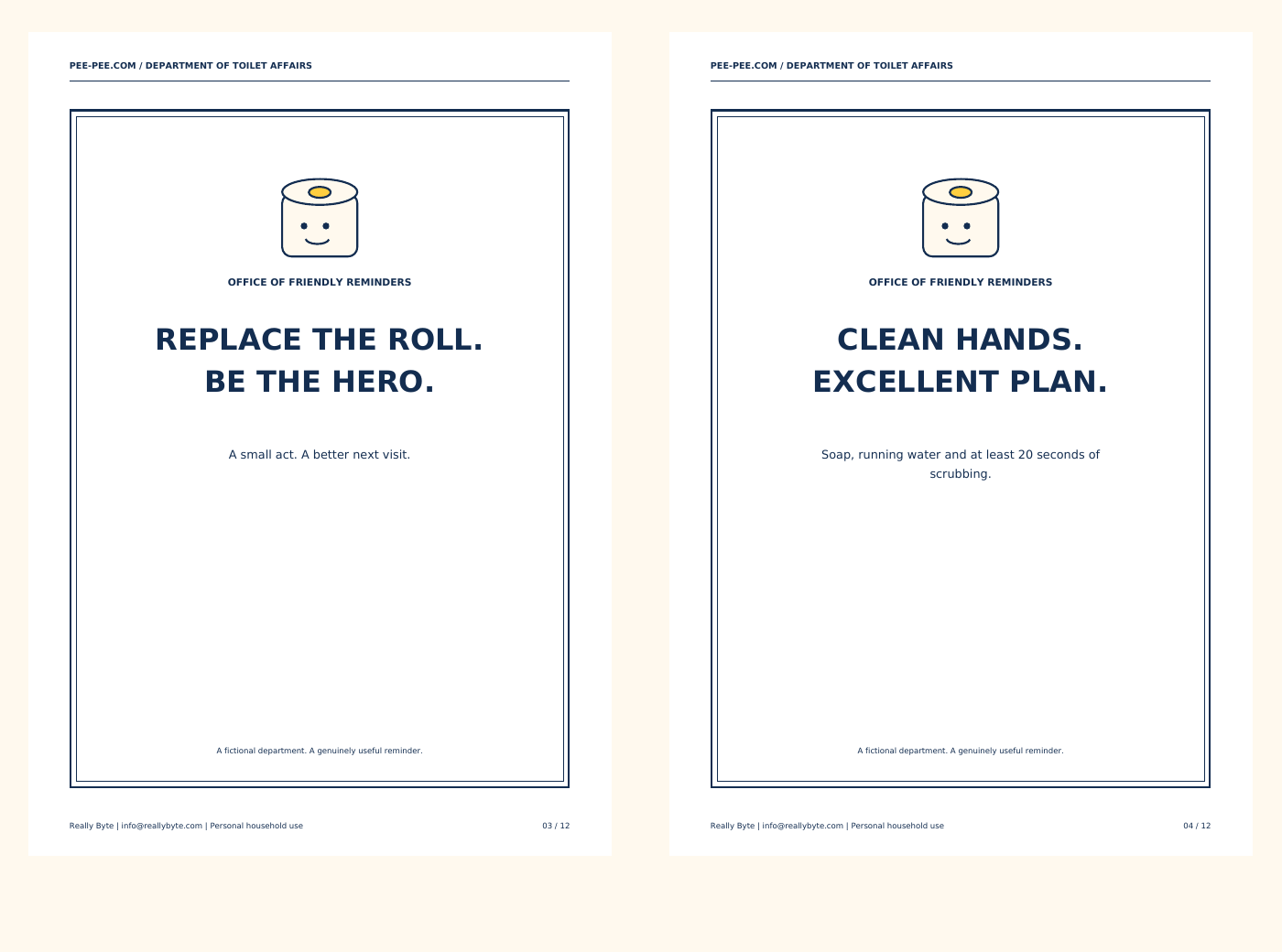 Two sample pages from Bathroom Door Sign Collection